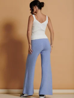 Made In Italy Wide Leg Soft Knit Trousers, Grapemist