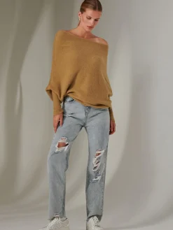 Made in Italy Wool Blend Asymmetric Knit Jumper, Almond