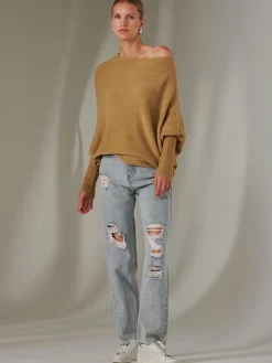 Made in Italy Wool Blend Asymmetric Knit Jumper, Almond
