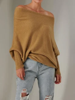 Made in Italy Wool Blend Asymmetric Knit Jumper, Almond