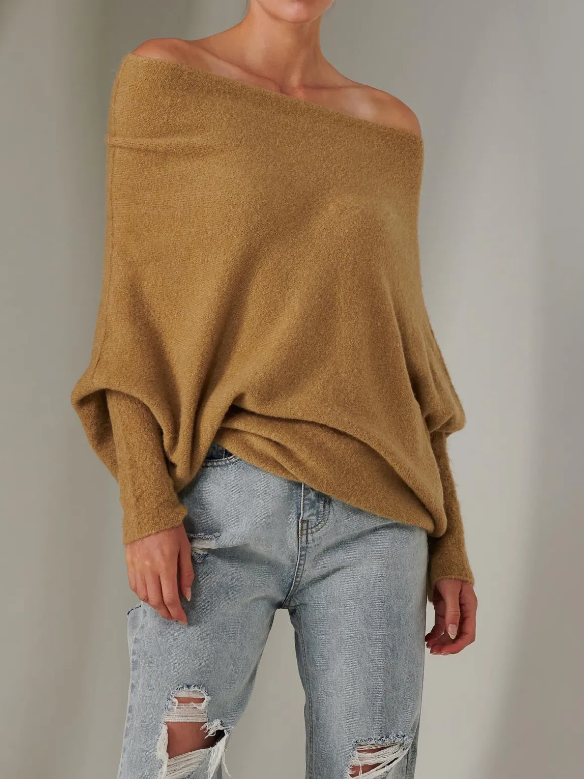 Made in Italy Wool Blend Asymmetric Knit Jumper, Almond