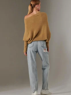 Made in Italy Wool Blend Asymmetric Knit Jumper, Almond