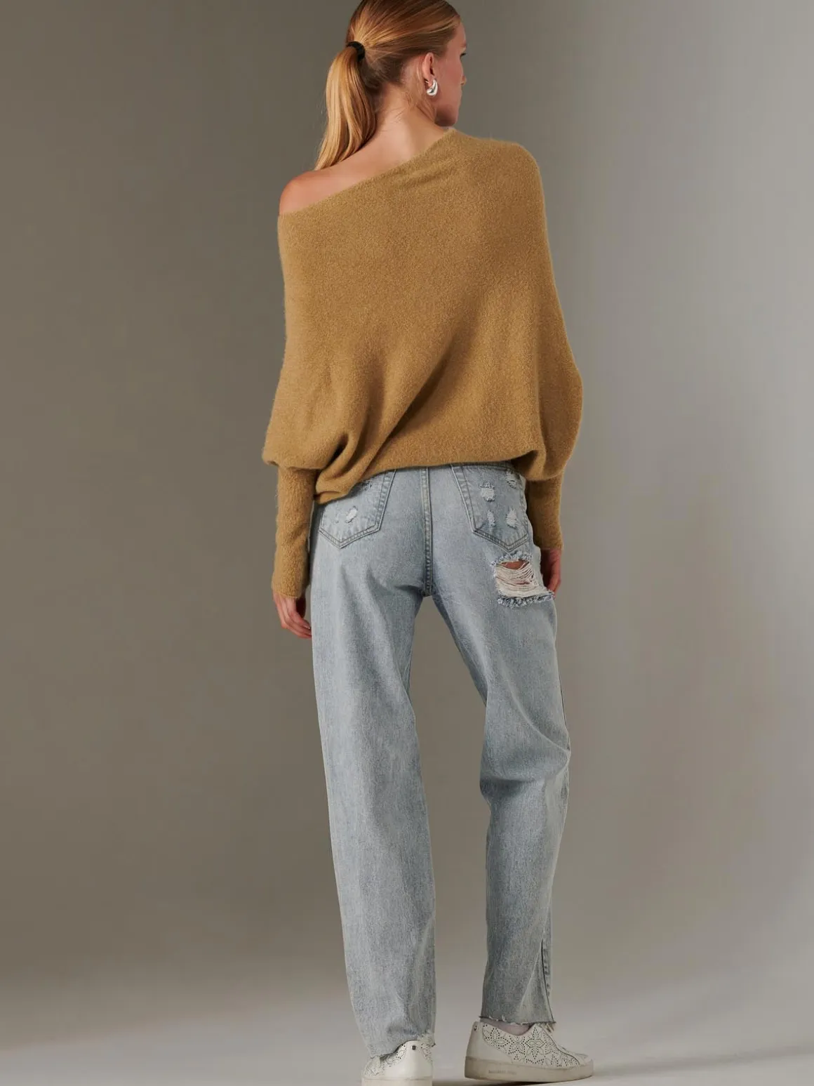 Made in Italy Wool Blend Asymmetric Knit Jumper, Almond