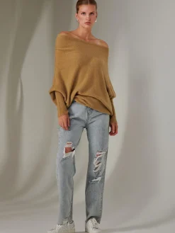 Made in Italy Wool Blend Asymmetric Knit Jumper, Almond