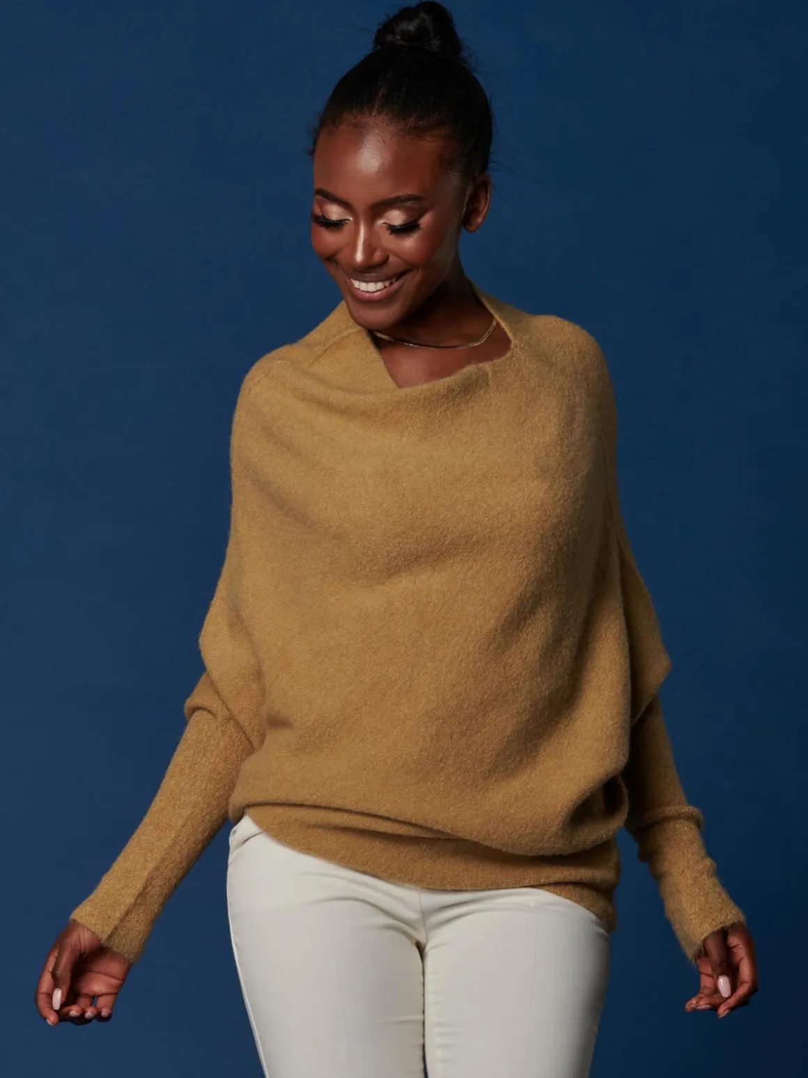 Made in Italy Wool Blend Asymmetric Knit Jumper, Almond