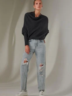 Made in Italy Wool Blend Asymmetric Knit Jumper, Antra