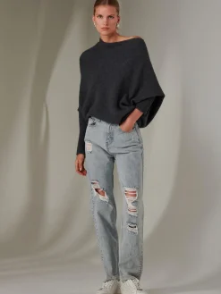 Made in Italy Wool Blend Asymmetric Knit Jumper, Antra