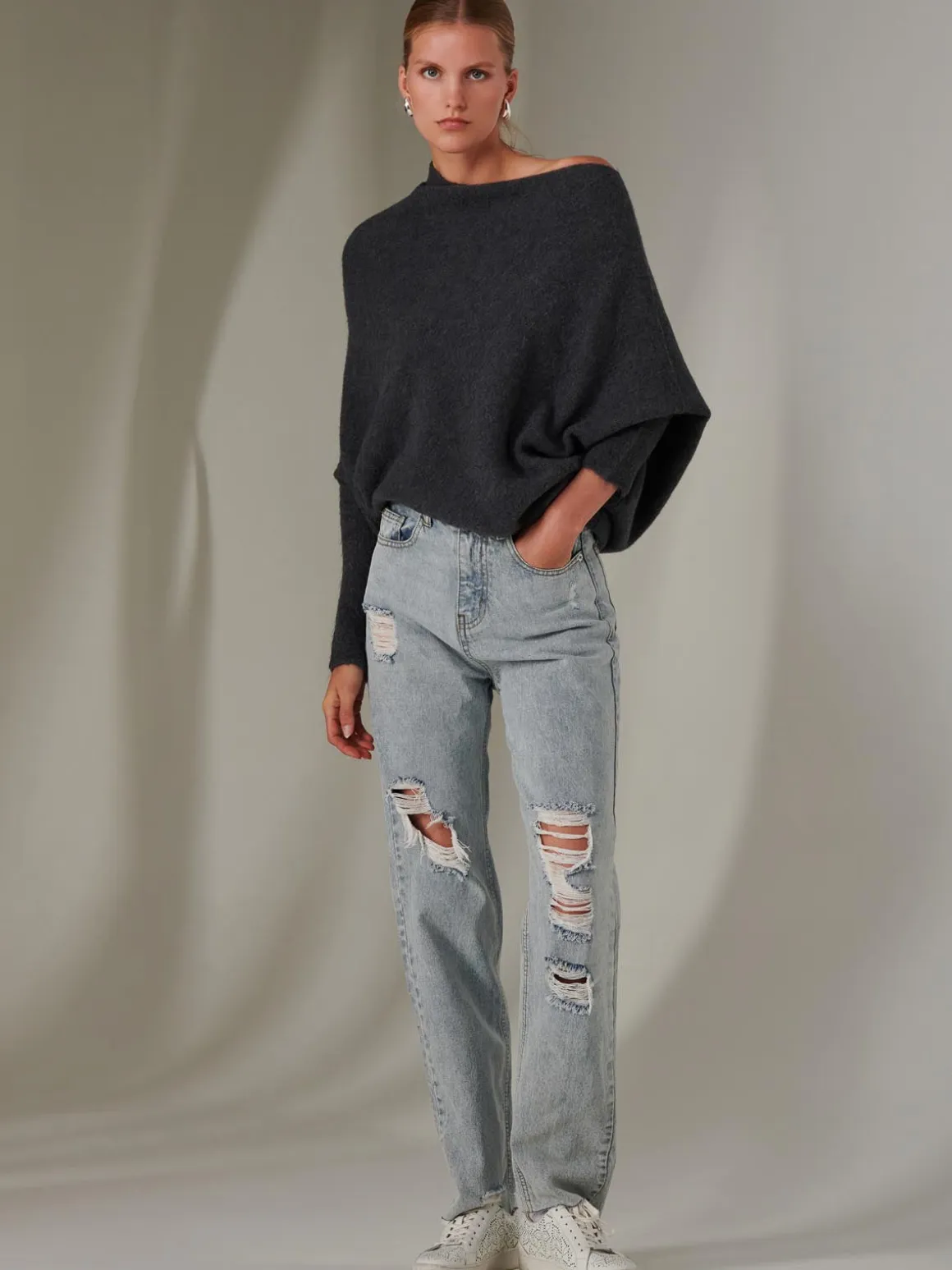 Made in Italy Wool Blend Asymmetric Knit Jumper, Antra