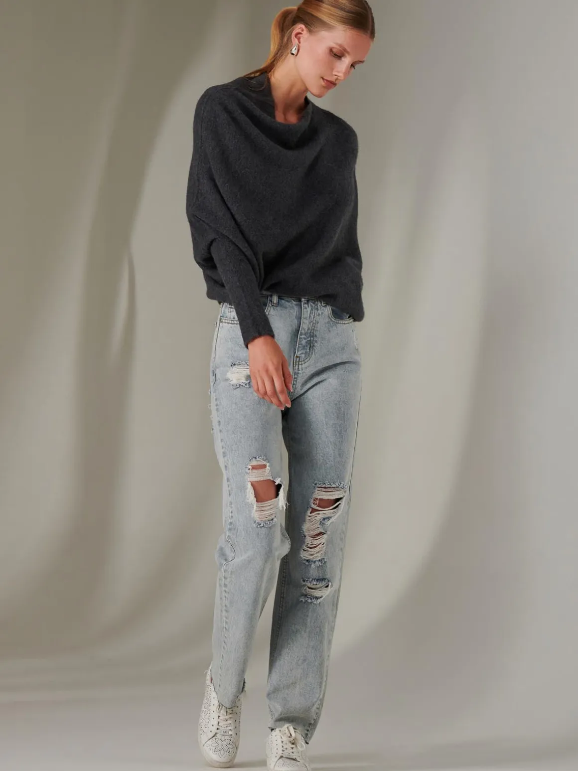 Made in Italy Wool Blend Asymmetric Knit Jumper, Antra