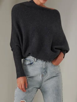 Made in Italy Wool Blend Asymmetric Knit Jumper, Antra
