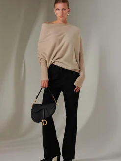 Made in Italy Wool Blend Asymmetric Knit Jumper, Beige