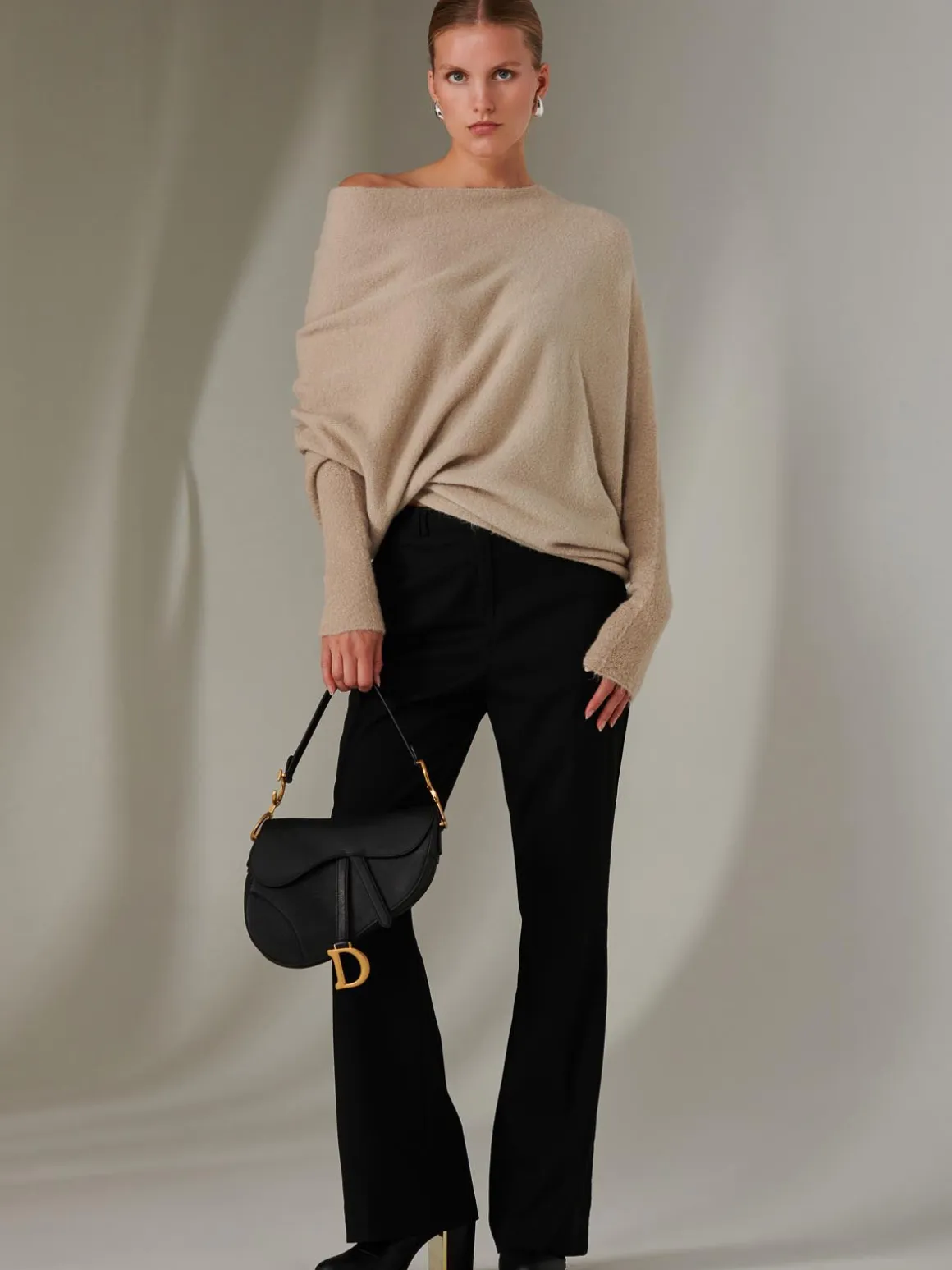 Made in Italy Wool Blend Asymmetric Knit Jumper, Beige