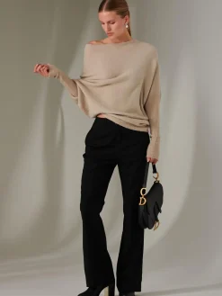 Made in Italy Wool Blend Asymmetric Knit Jumper, Beige
