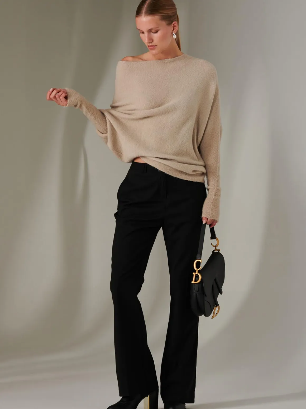 Made in Italy Wool Blend Asymmetric Knit Jumper, Beige