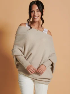 Made in Italy Wool Blend Asymmetric Knit Jumper, Beige