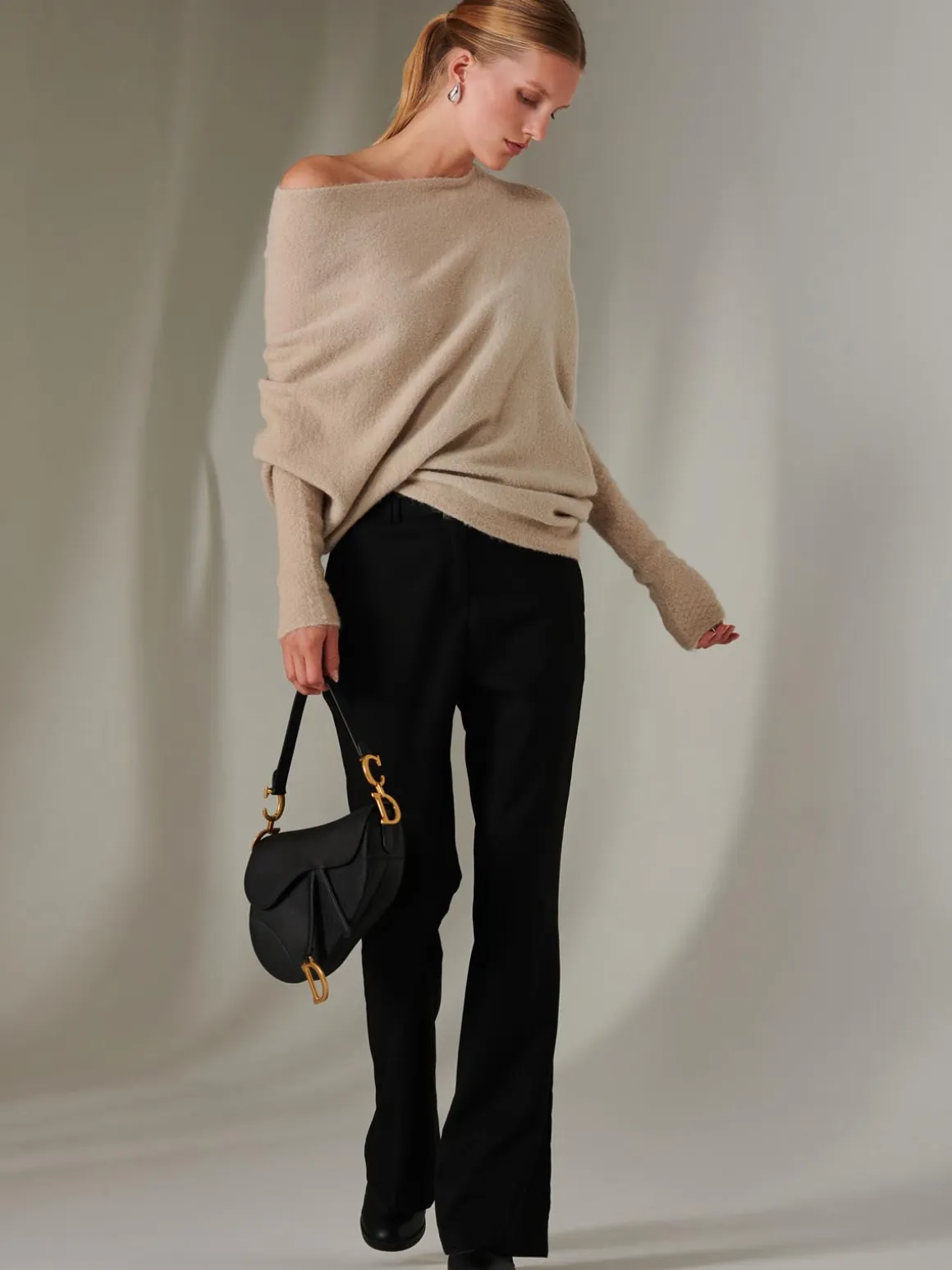 Made in Italy Wool Blend Asymmetric Knit Jumper, Beige