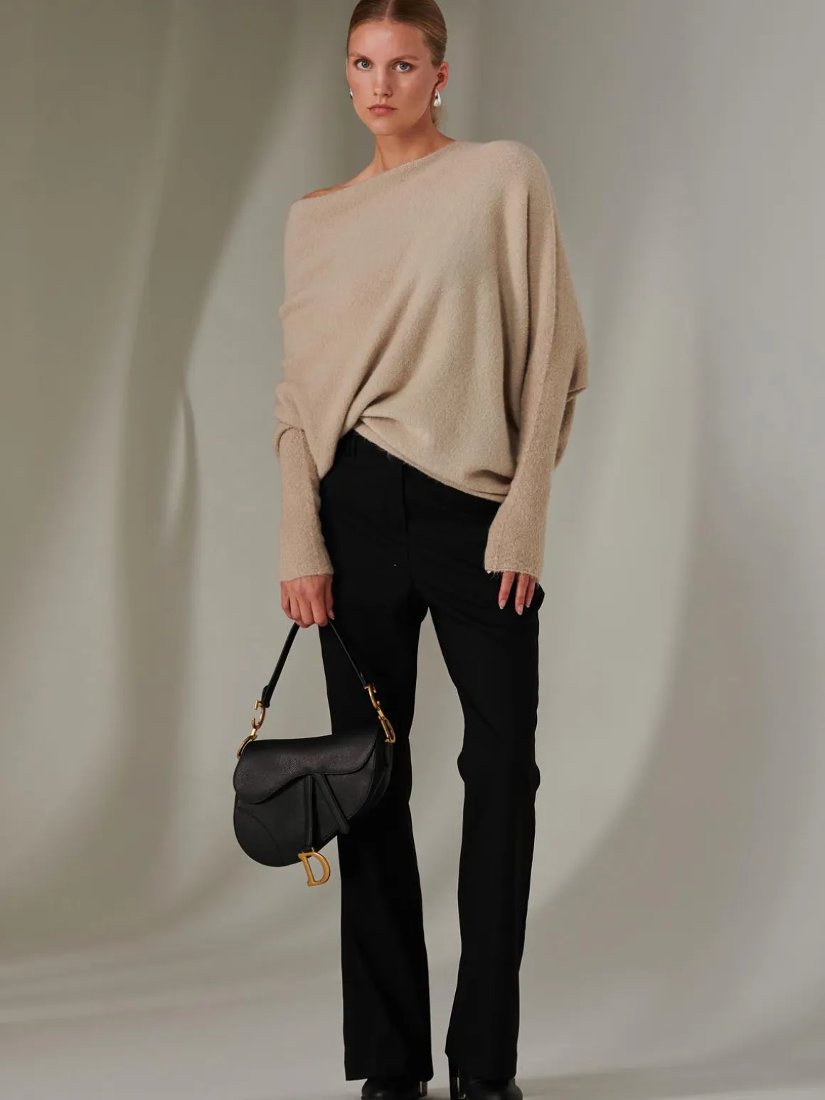 Made in Italy Wool Blend Asymmetric Knit Jumper, Beige