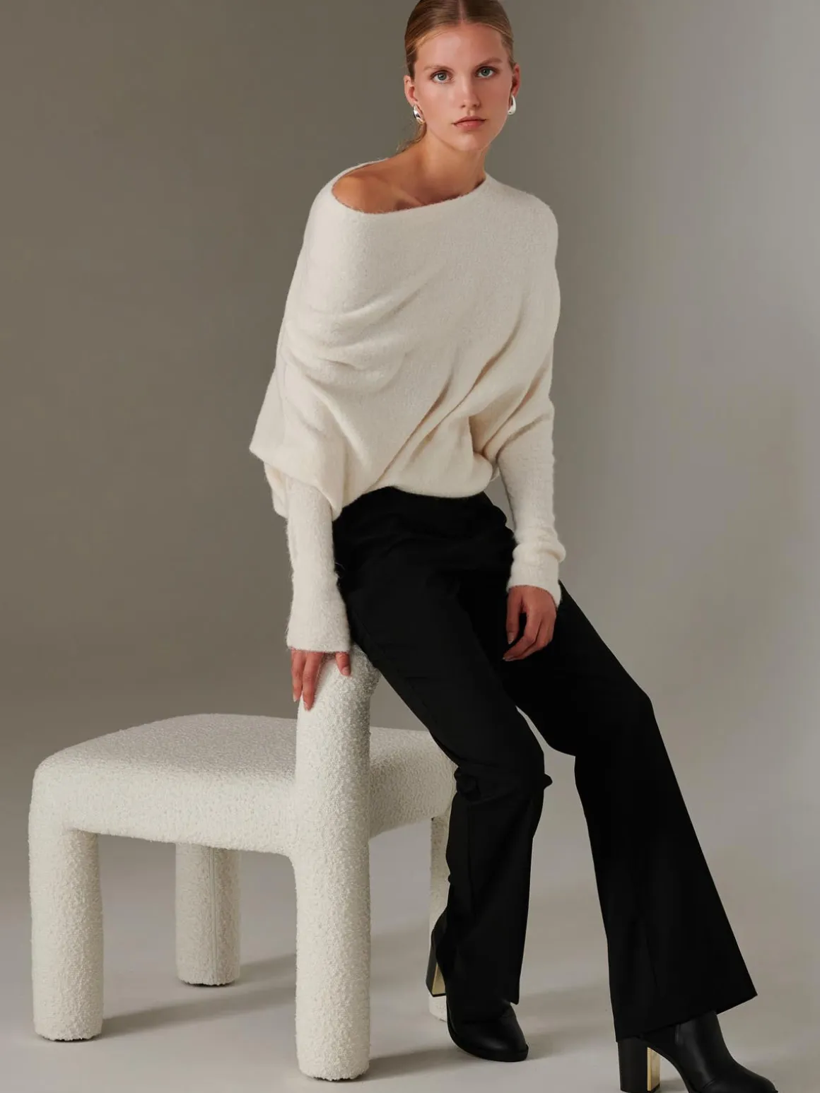 Made in Italy Wool Blend Asymmetric Knit Jumper, Calce