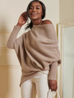 Made in Italy Wool Blend Asymmetric Knit Jumper, Mocha