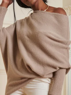 Made in Italy Wool Blend Asymmetric Knit Jumper, Mocha
