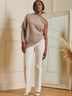 Made in Italy Wool Blend Asymmetric Knit Jumper, Mocha