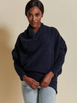 Made in Italy Wool Blend Asymmetric Knit Jumper, Navy
