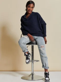 Made in Italy Wool Blend Asymmetric Knit Jumper, Navy