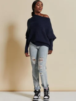 Made in Italy Wool Blend Asymmetric Knit Jumper, Navy