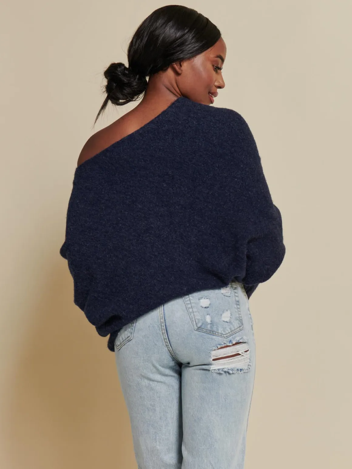 Made in Italy Wool Blend Asymmetric Knit Jumper, Navy