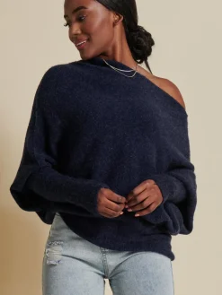 Made in Italy Wool Blend Asymmetric Knit Jumper, Navy
