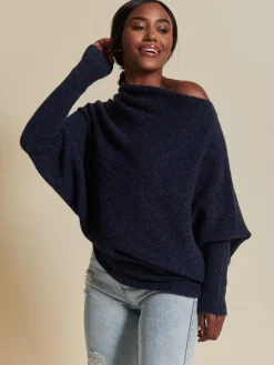 Made in Italy Wool Blend Asymmetric Knit Jumper, Navy