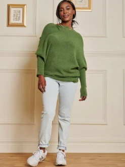 Made in Italy Wool Blend Asymmetric Knit Jumper, Olive Green