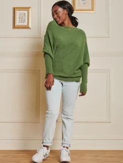 Made in Italy Wool Blend Asymmetric Knit Jumper, Olive Green