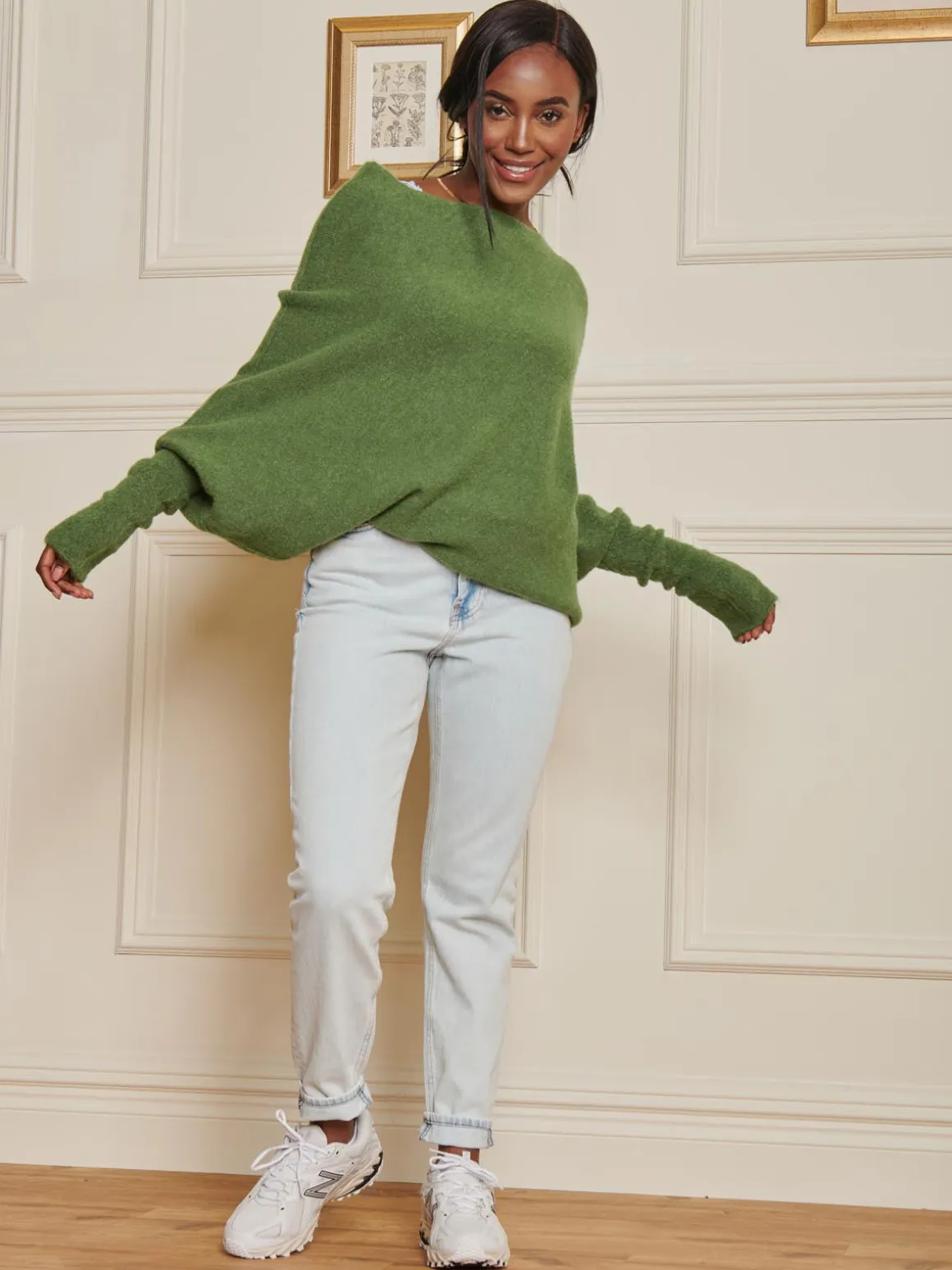 Made in Italy Wool Blend Asymmetric Knit Jumper, Olive Green