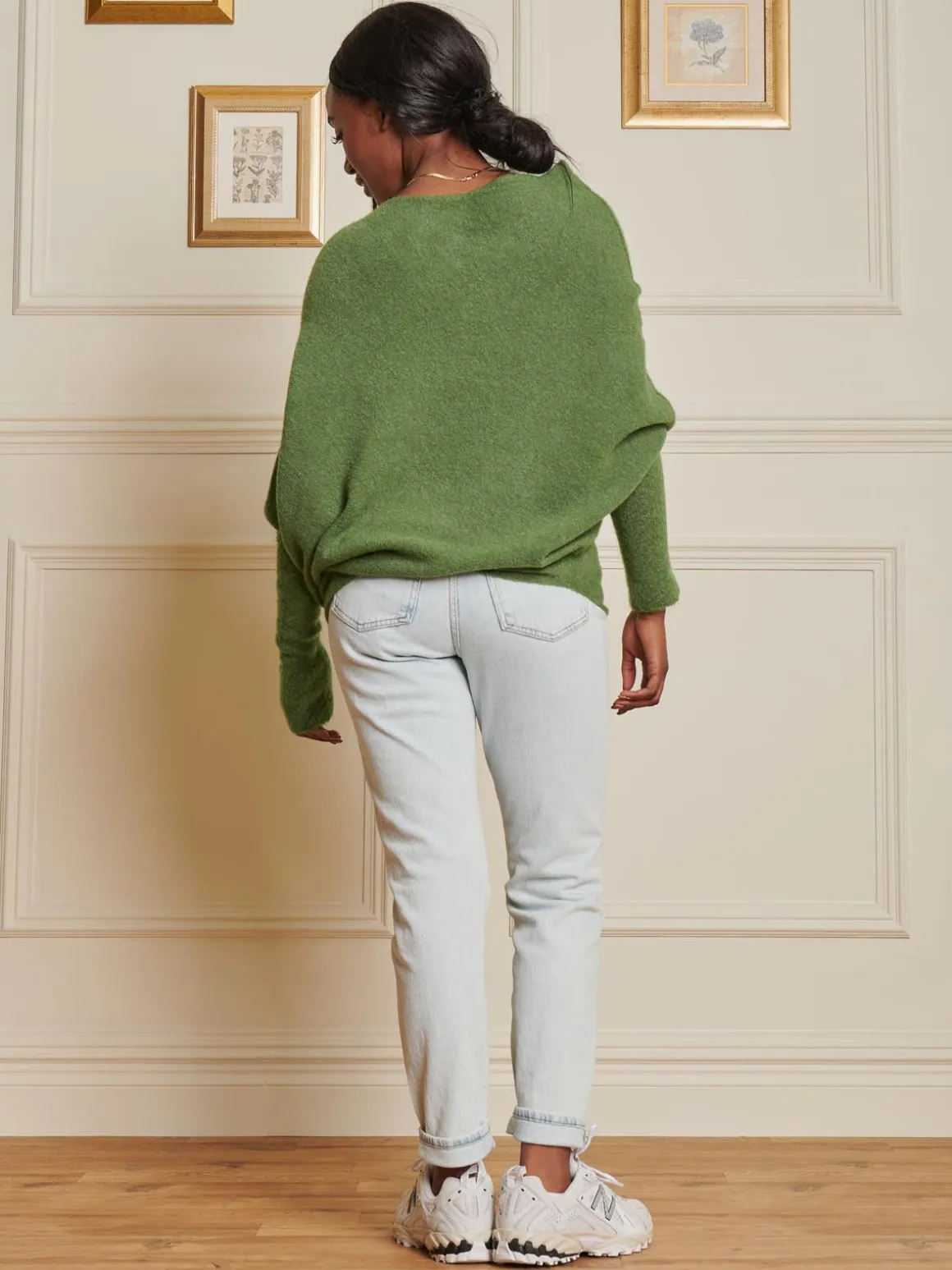 Made in Italy Wool Blend Asymmetric Knit Jumper, Olive Green