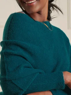 Made in Italy Wool Blend Asymmetric Knit Jumper, Peacock Blue
