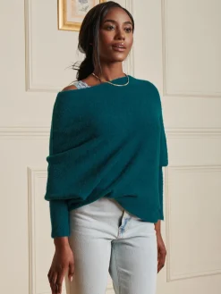 Made in Italy Wool Blend Asymmetric Knit Jumper, Peacock Blue