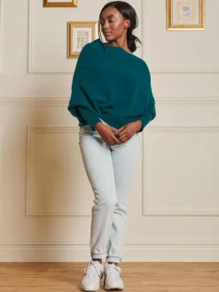 Made in Italy Wool Blend Asymmetric Knit Jumper, Peacock Blue