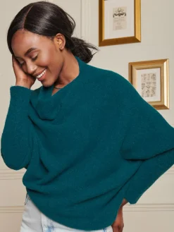 Made in Italy Wool Blend Asymmetric Knit Jumper, Peacock Blue