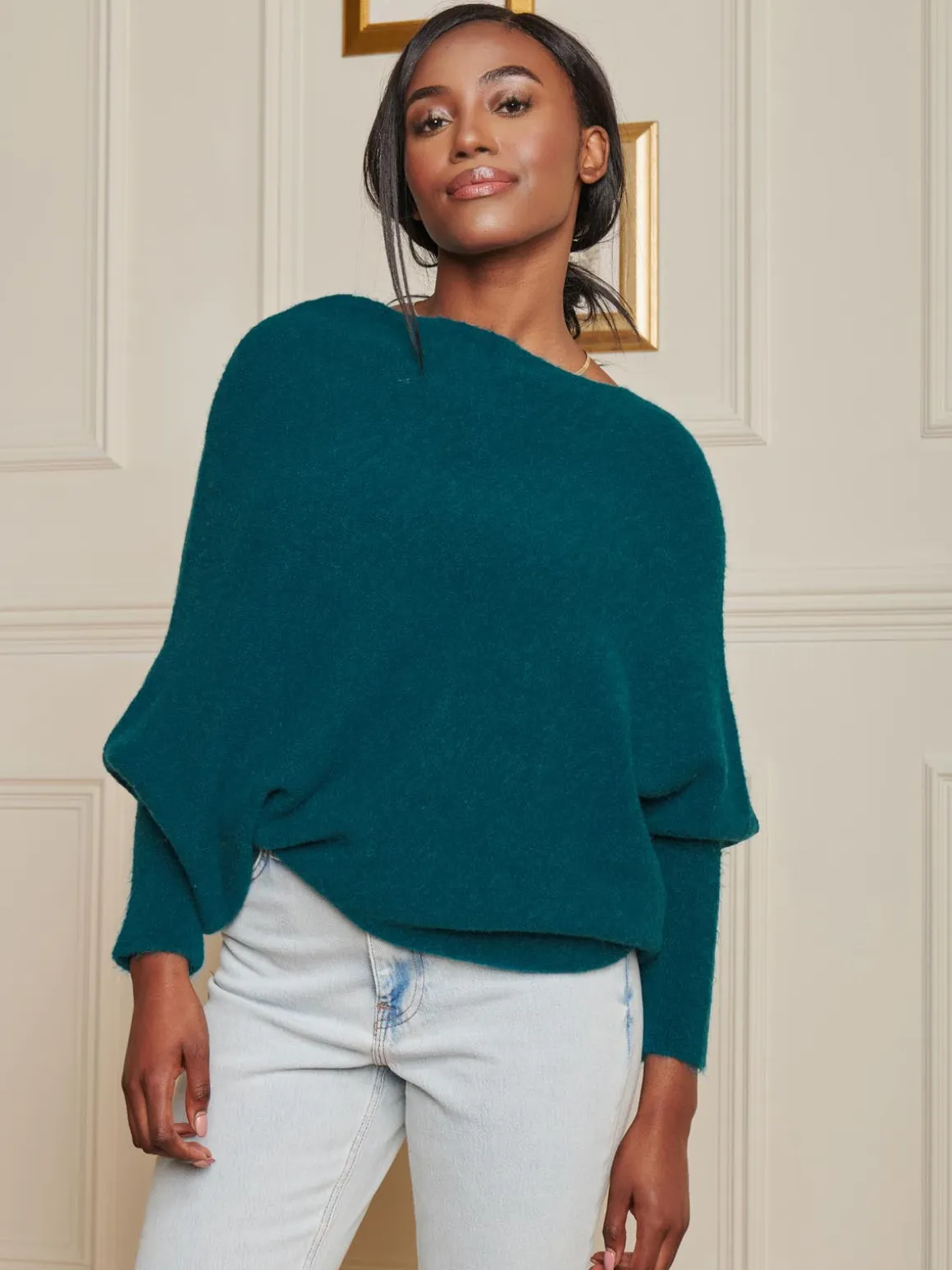 Made in Italy Wool Blend Asymmetric Knit Jumper, Peacock Blue