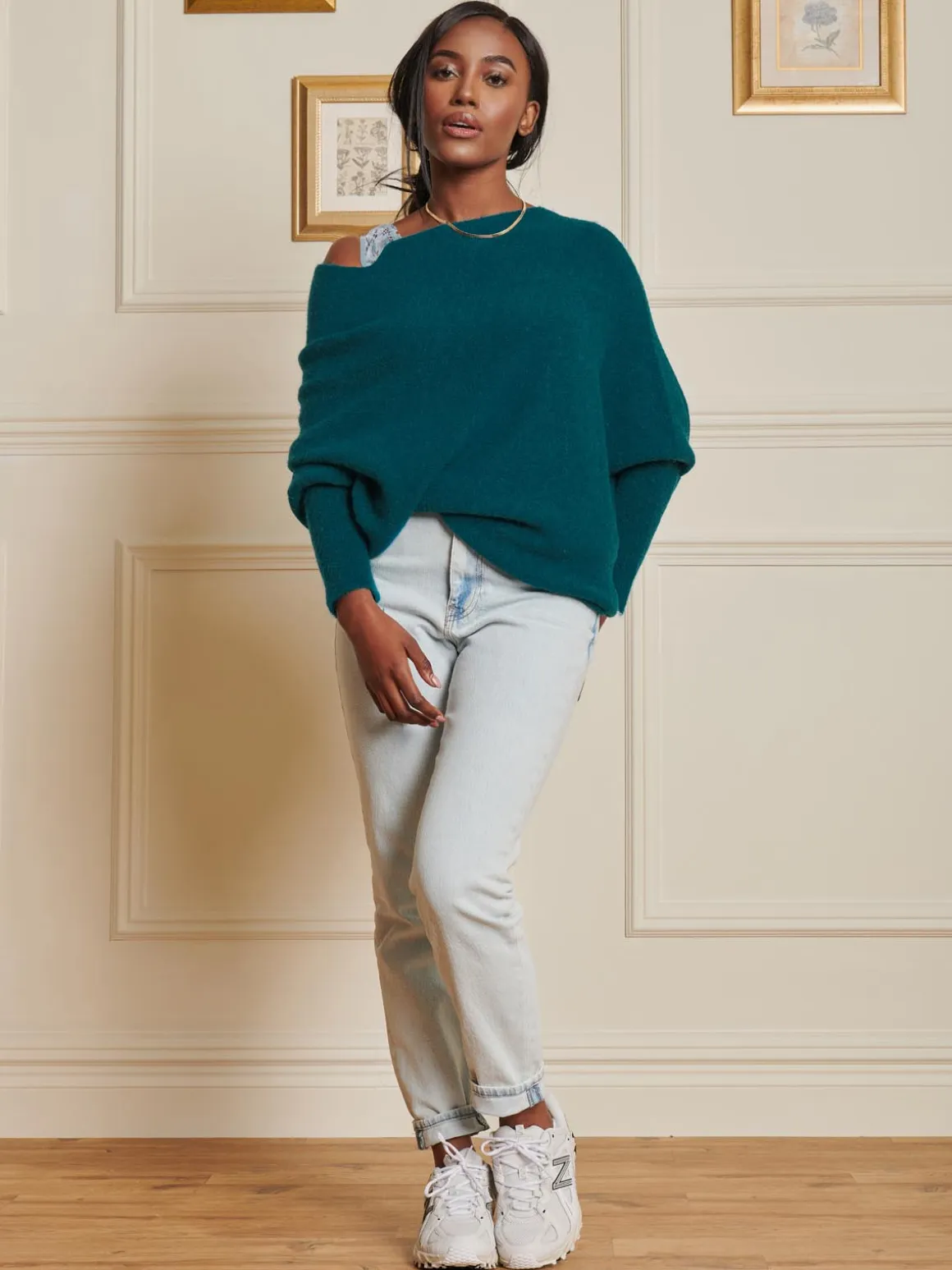 Made in Italy Wool Blend Asymmetric Knit Jumper, Peacock Blue