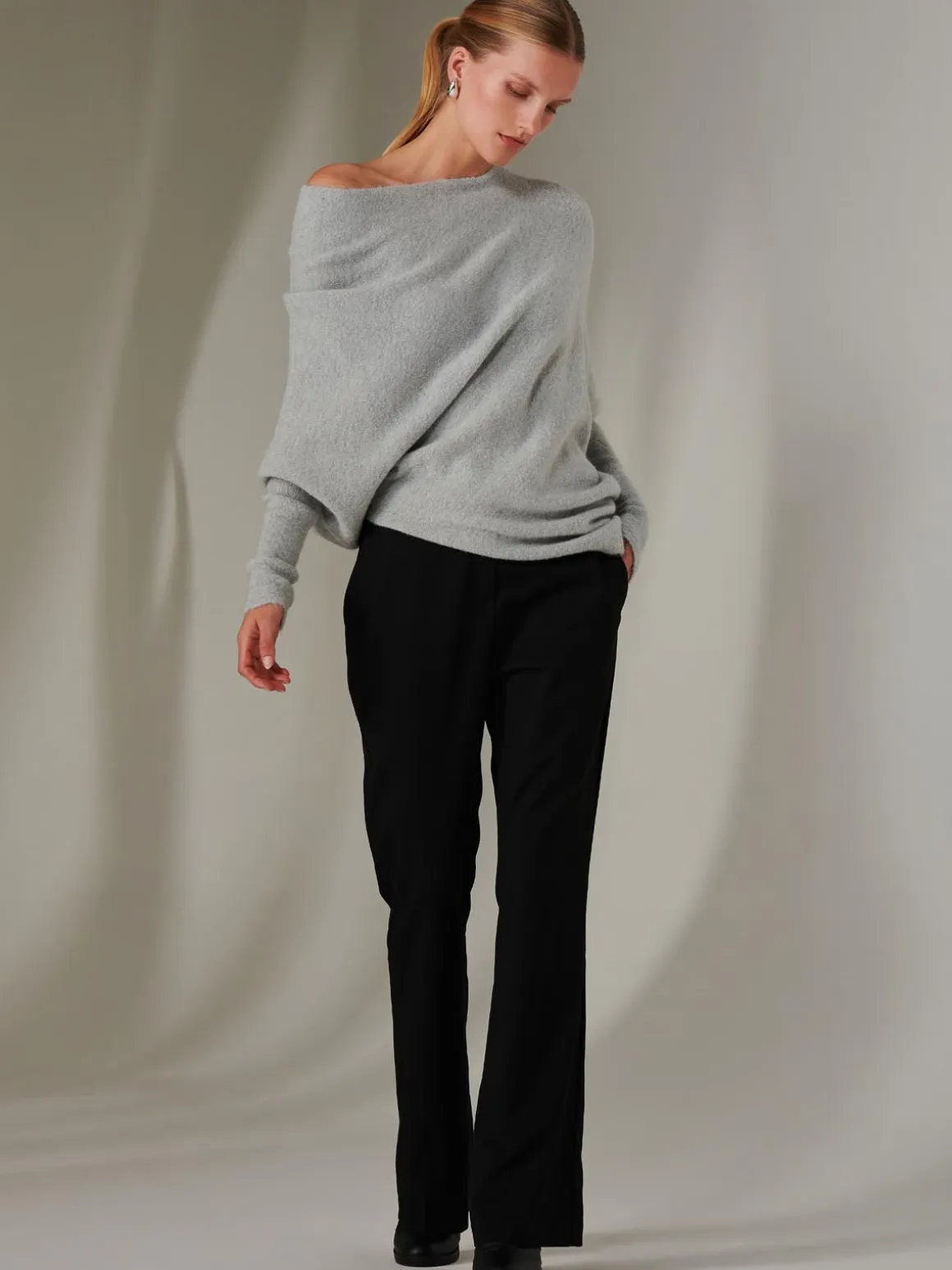 Made in Italy Wool Blend Asymmetric Knit Jumper, Perla