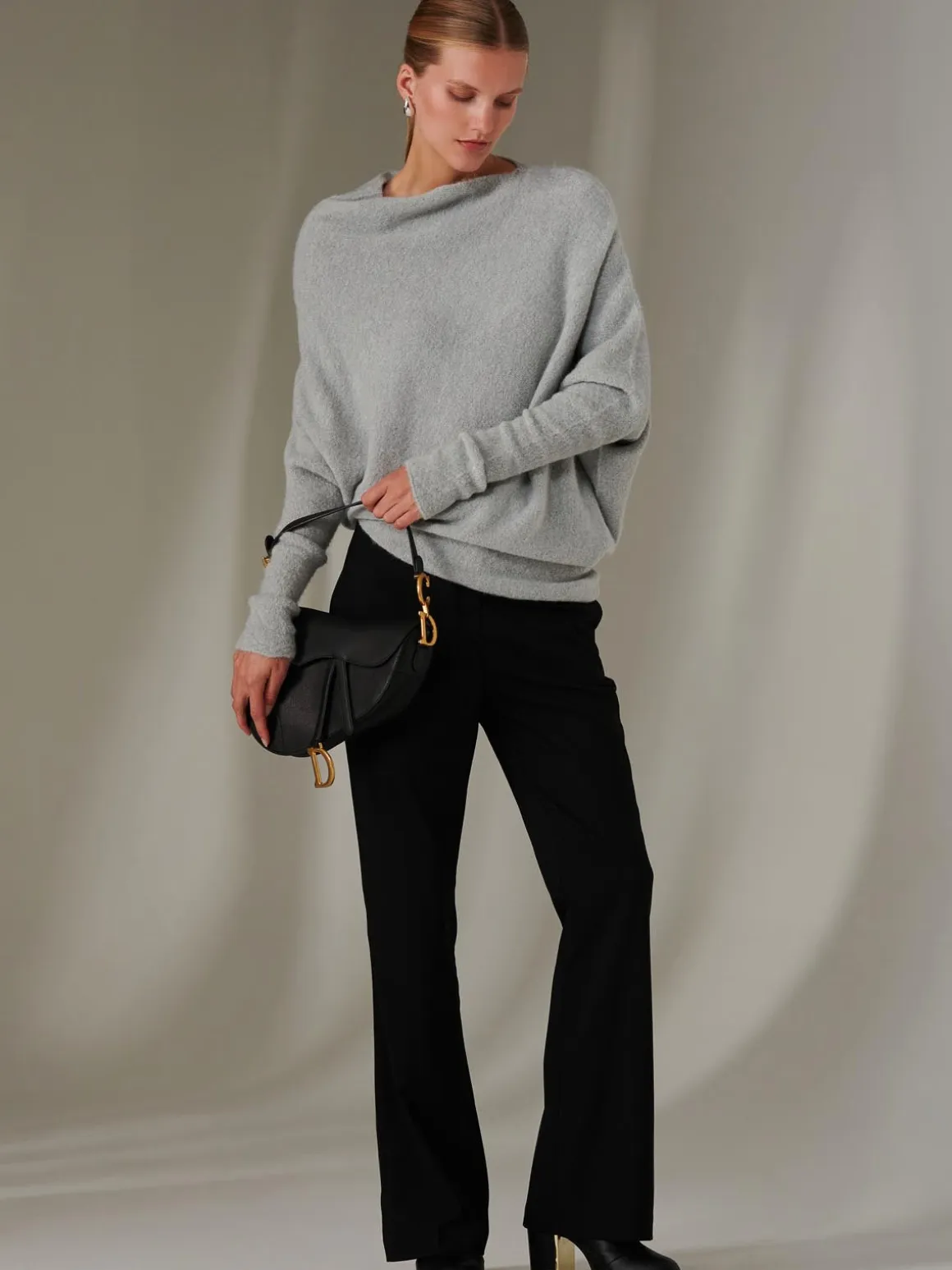 Made in Italy Wool Blend Asymmetric Knit Jumper, Perla