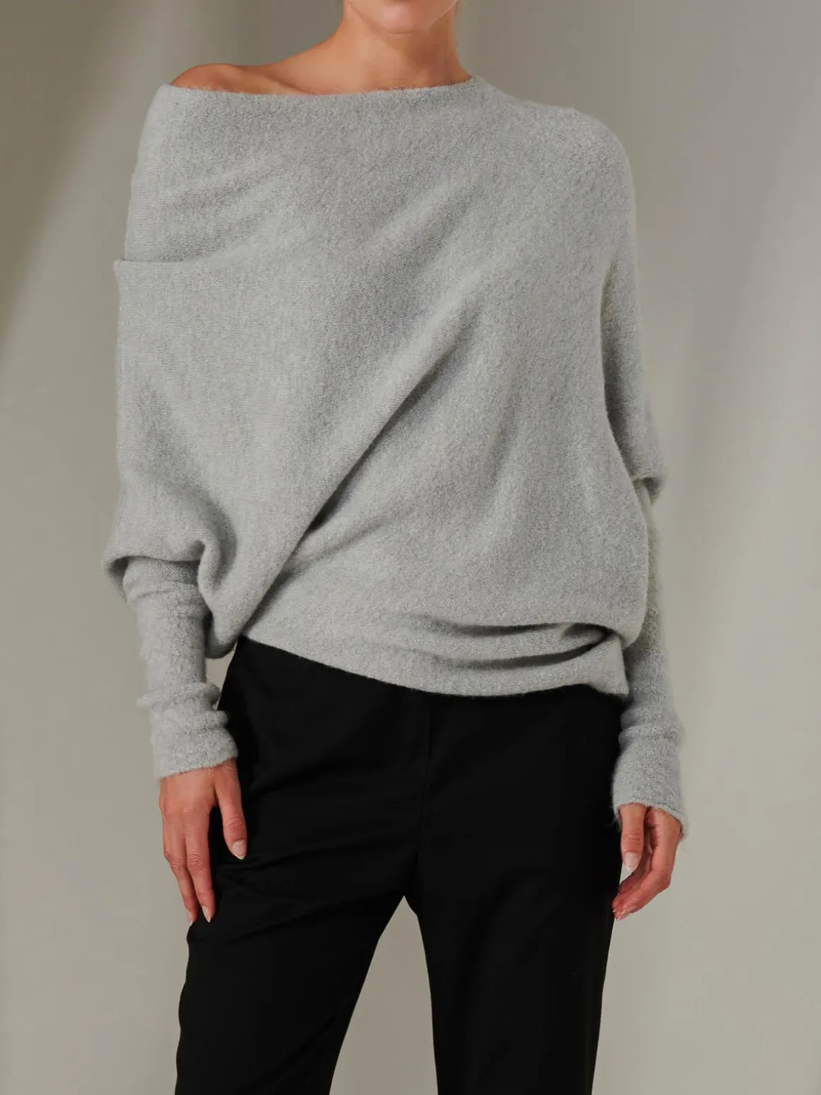 Made in Italy Wool Blend Asymmetric Knit Jumper, Perla