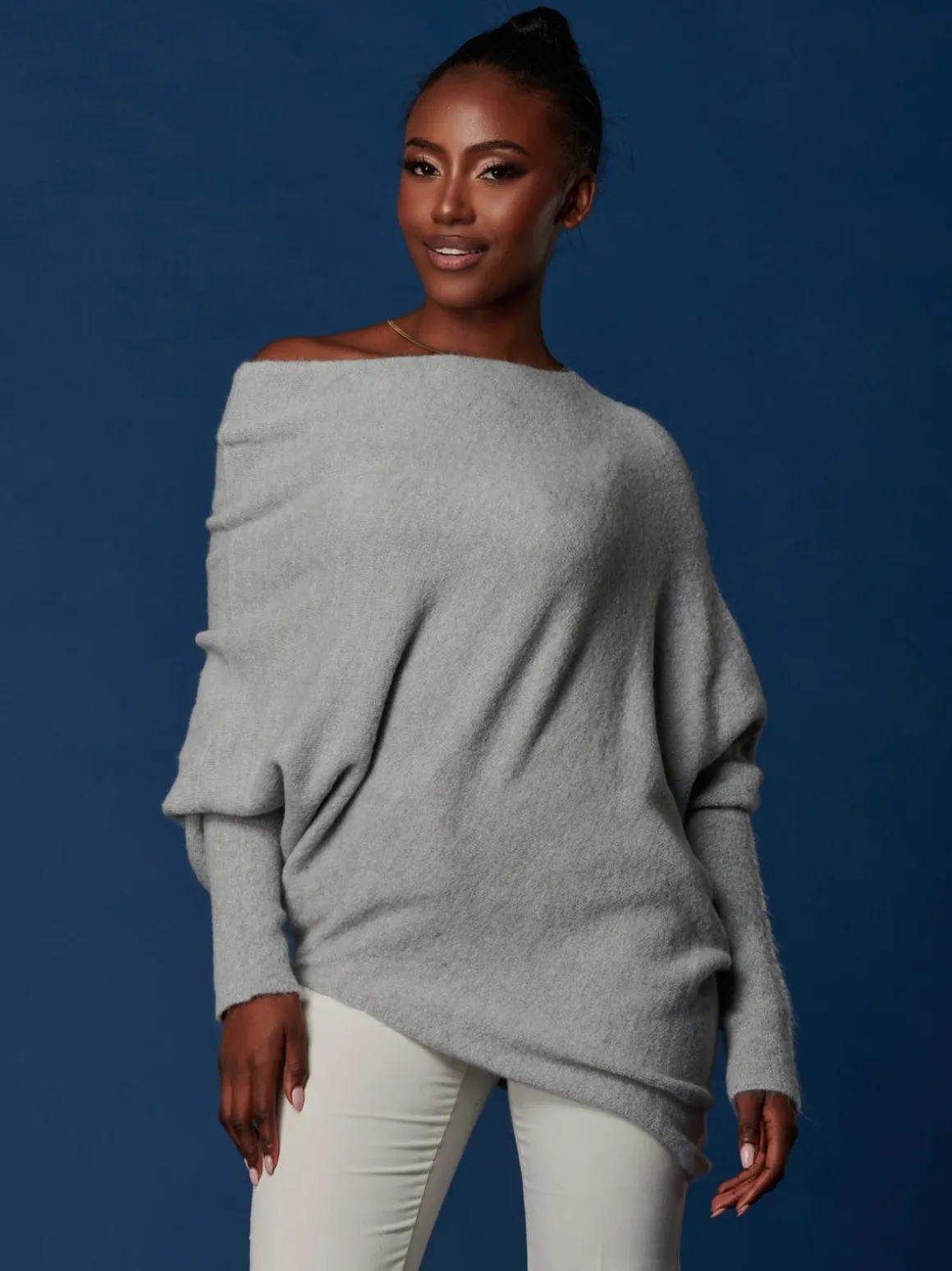 Made in Italy Wool Blend Asymmetric Knit Jumper, Perla