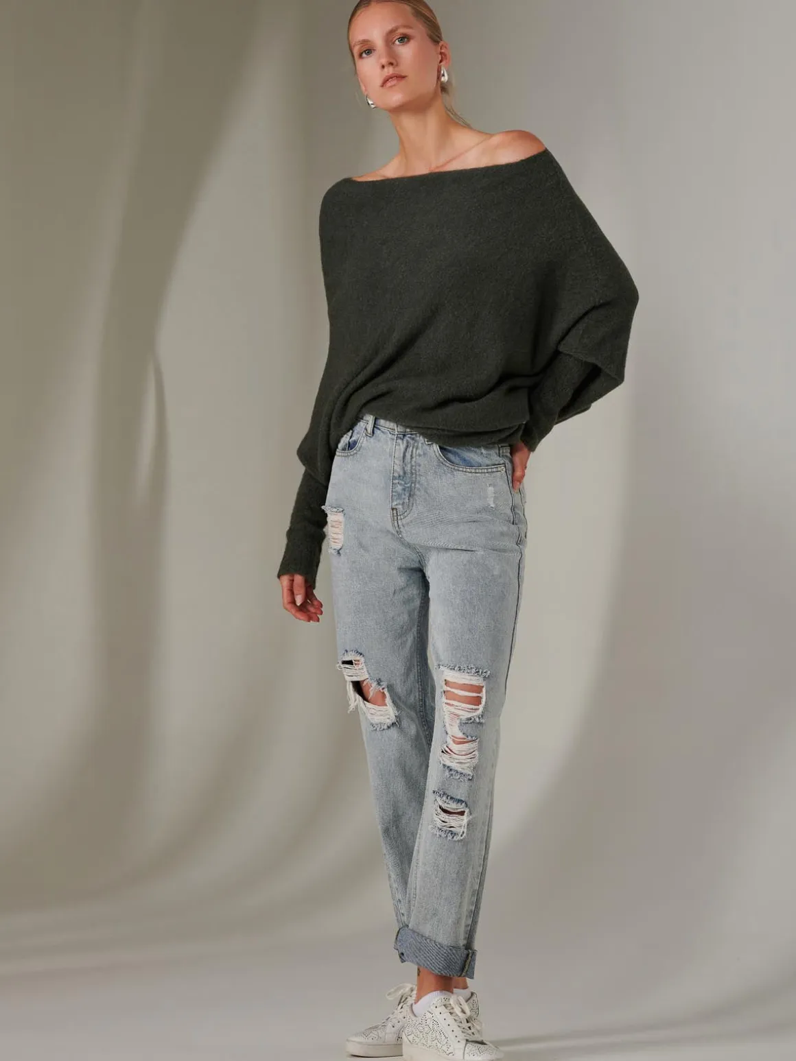 Made in Italy Wool Blend Asymmetric Knit Jumper, Rosin