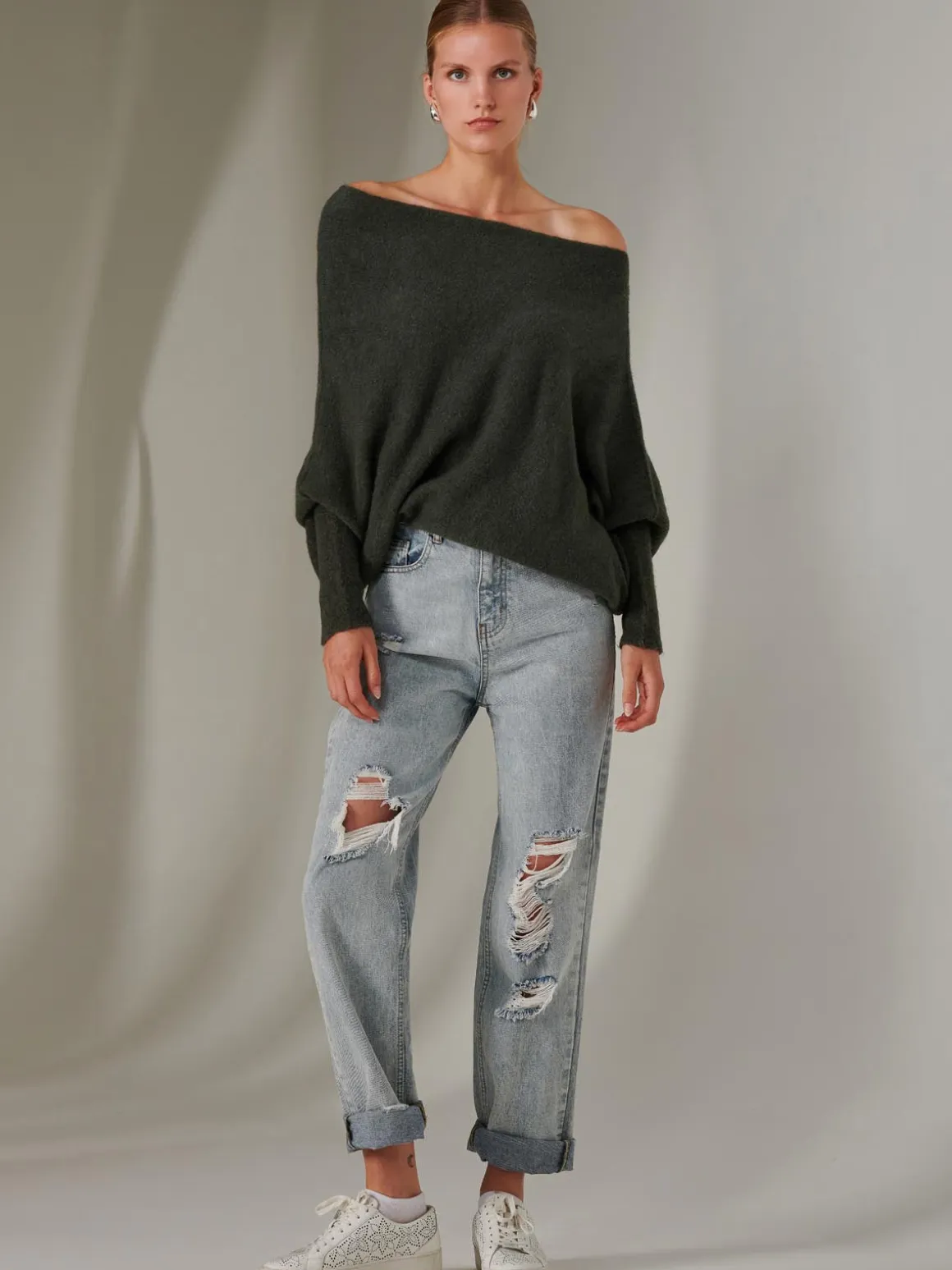 Made in Italy Wool Blend Asymmetric Knit Jumper, Rosin