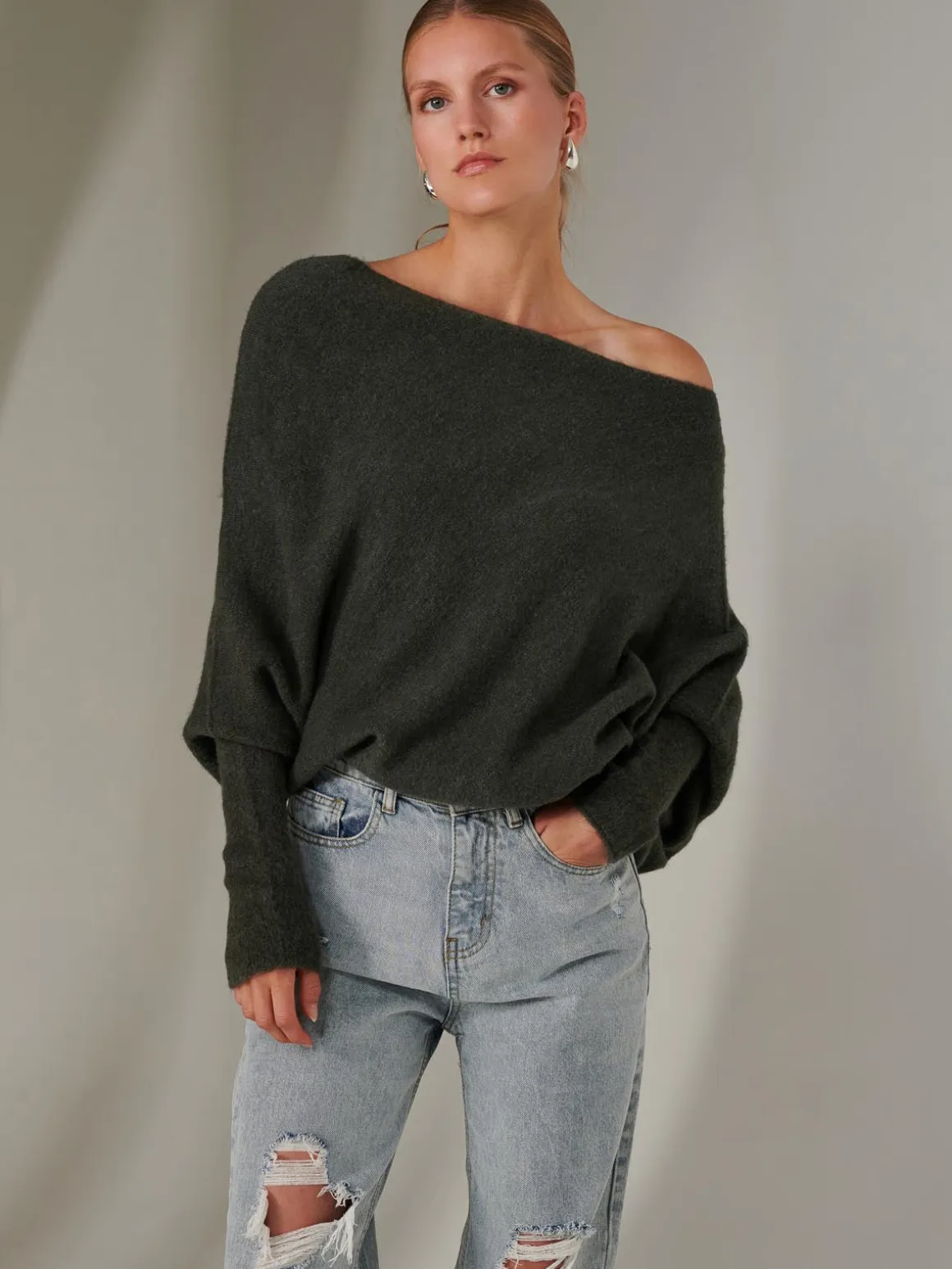 Made in Italy Wool Blend Asymmetric Knit Jumper, Rosin
