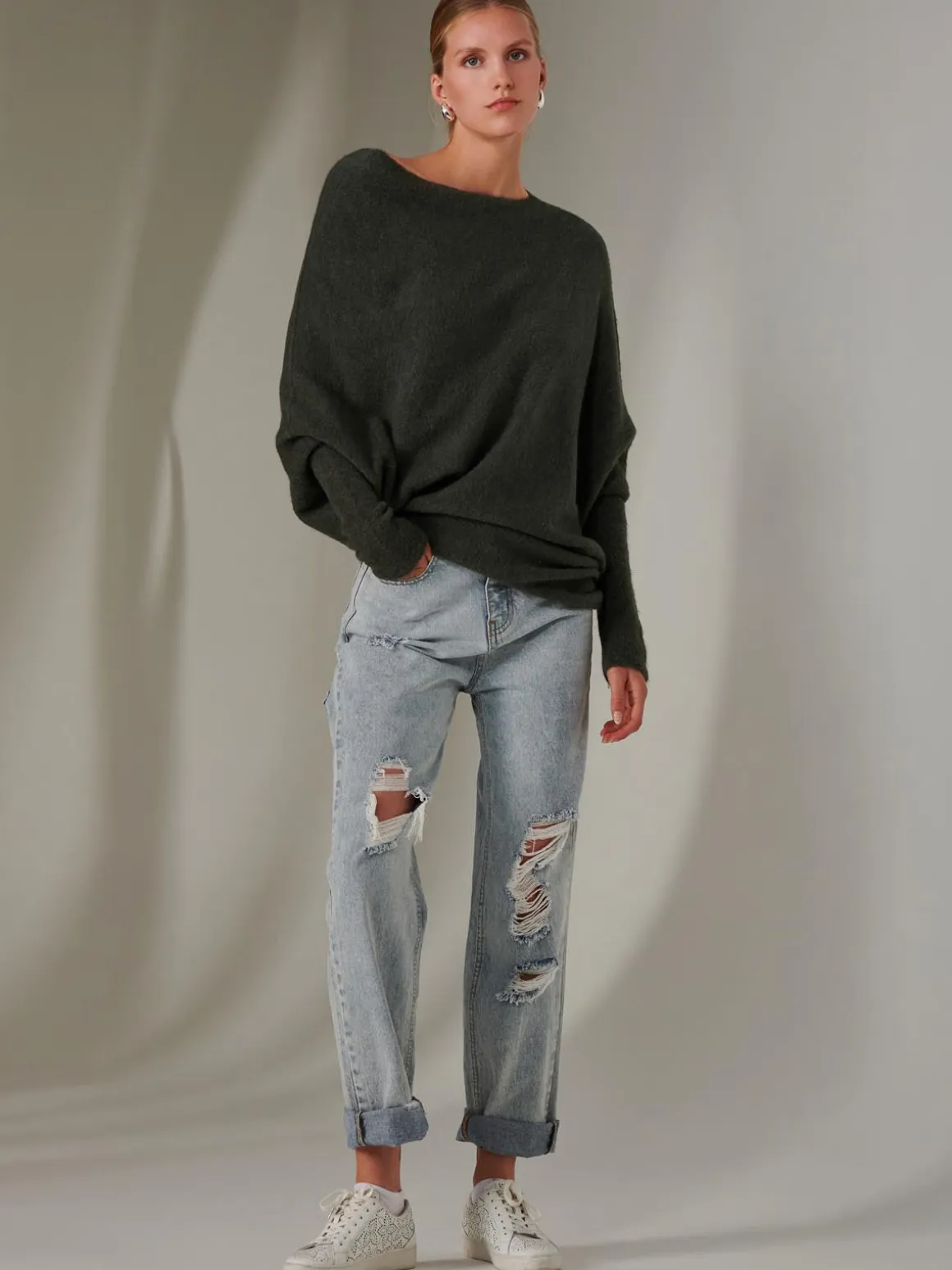 Made in Italy Wool Blend Asymmetric Knit Jumper, Rosin
