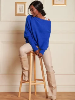Made in Italy Wool Blend Asymmetric Knit Jumper, Royal Blue